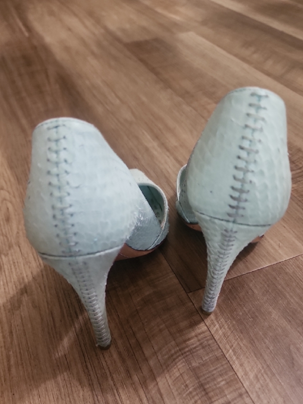 Alice + Olivia Mint Green Pointed Toe Stiletto Heels Textured Pumps Wedding - Picture 4 of 13